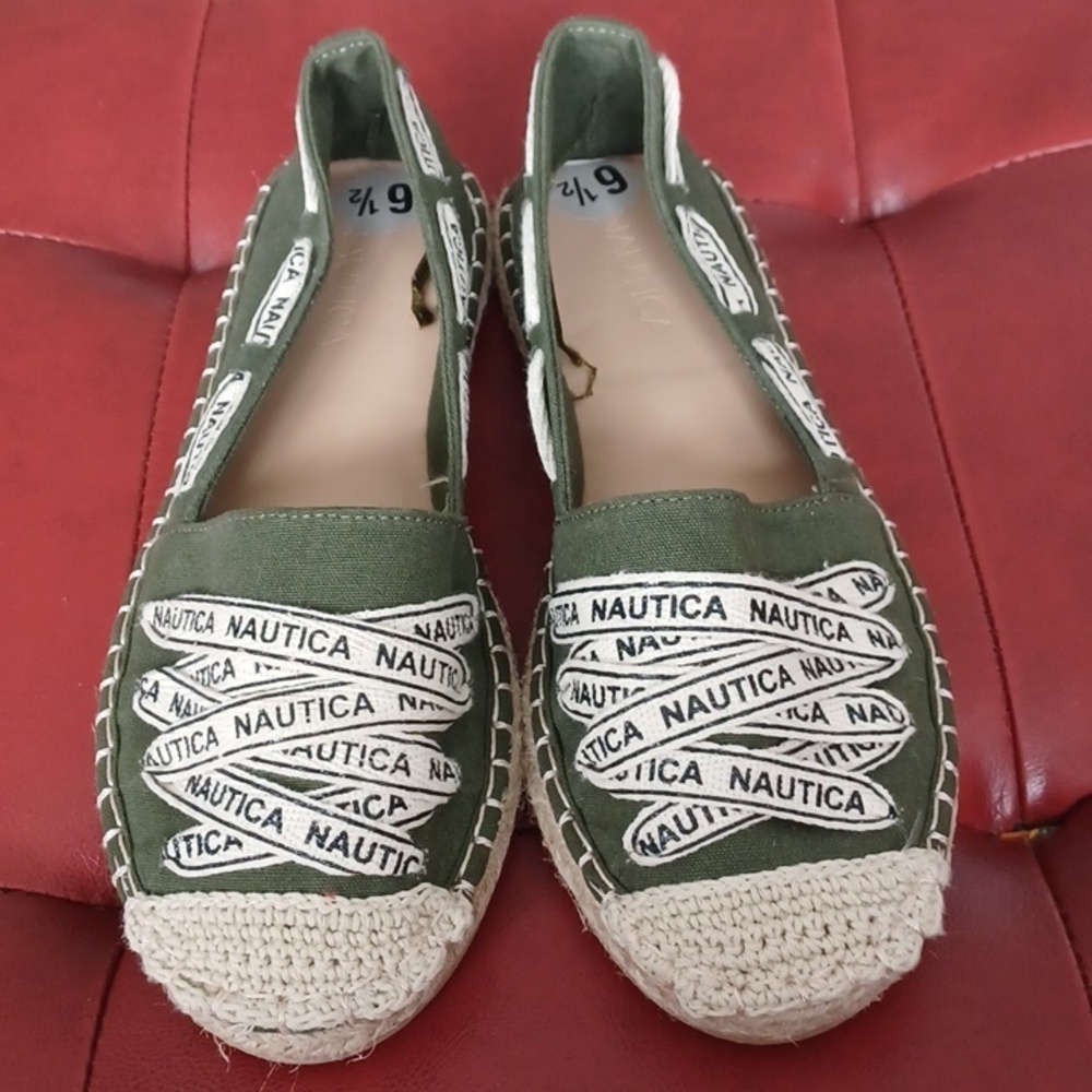 Nautica khaki green canvas espadrilles, new
